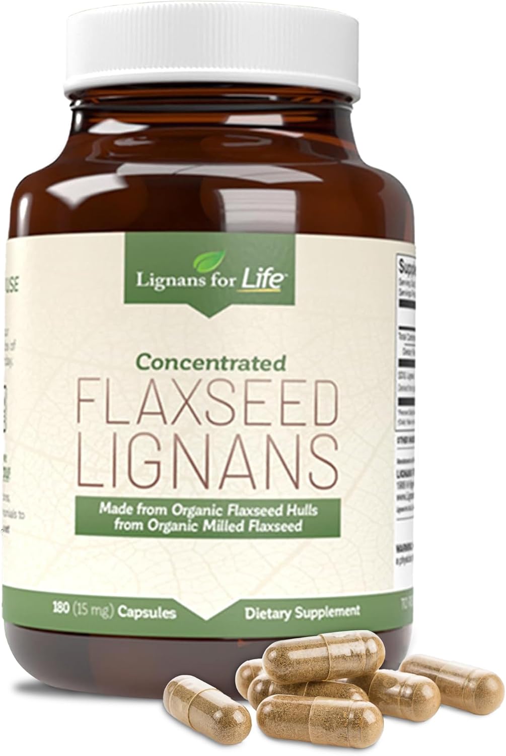 Lignans for Life flaxseed capsules displayed with a dog