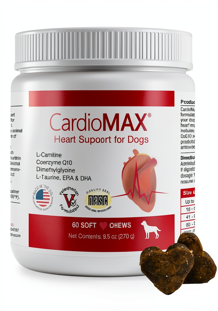 Dog receiving CardioMAX supplement during a morning walk