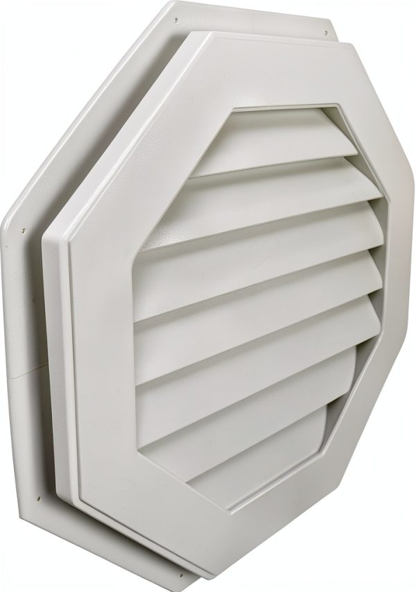 Suntown 22" Octagon Functional Gable Vent with Screen - 2 Piece Construction - White-3