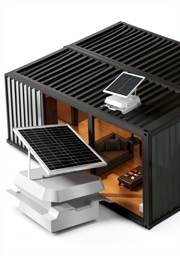 Solar Roof Fan Krysolad 3.5” Ribbed Conex Container Roof Vent White-1